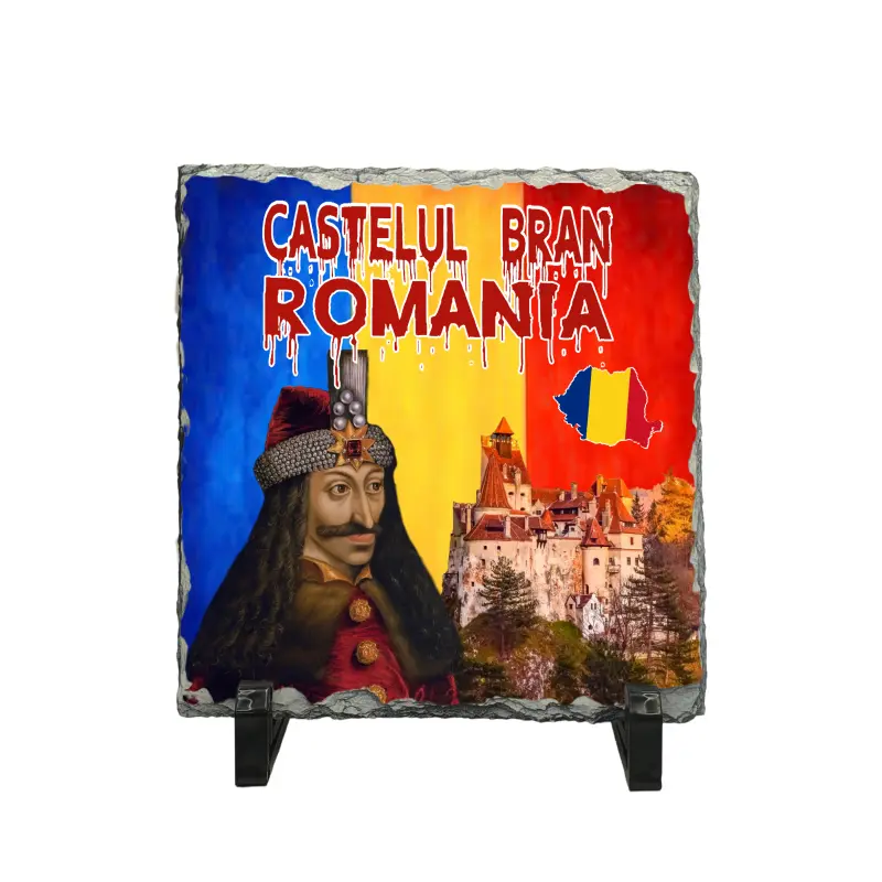 Castelul bran romania, piatra ardezie personalizata, cu mesaj model, pa061